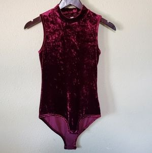 Maroon Crushed Velvet Bodysuit Sz XS